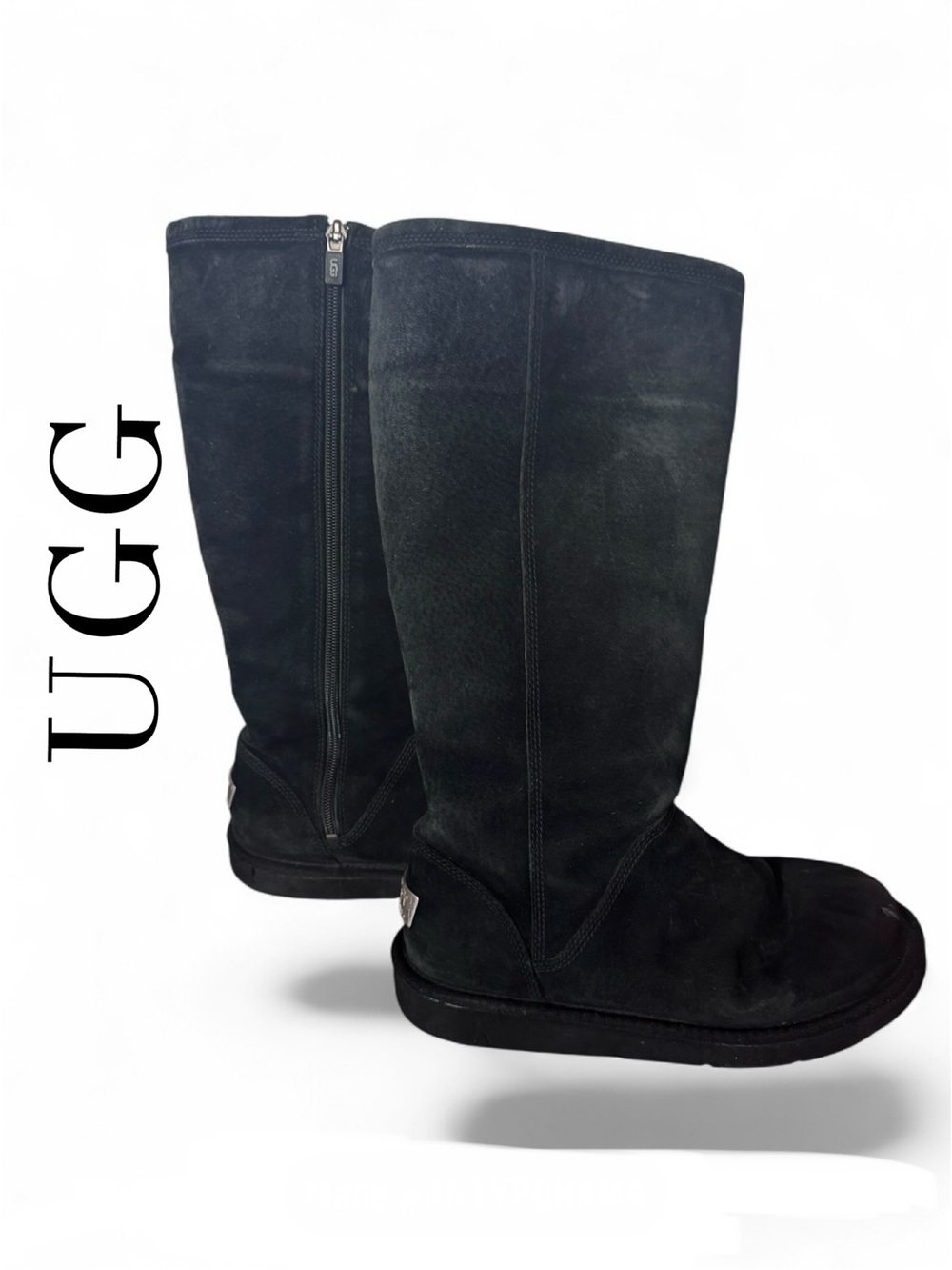 UGG Black 1891 Suede Knee-High Zip Boots Size 8